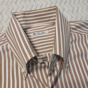 Loro Piana Button Down Dress Shirt  Mens 17½ 44 Made in Italy 100% Cotton Stripe